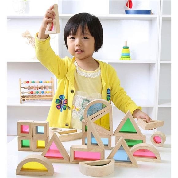 Wood Building Blocks Set for Kids 24 Pcs Rainbow Stacker Stacking Game - Picture 2 of 6